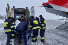 There is a video transportation to Kiev of a victim of a fire in Kosovo 