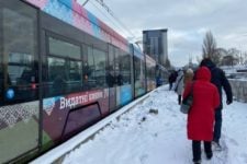 Traffic is blocked in Kiev due to an accident trams 