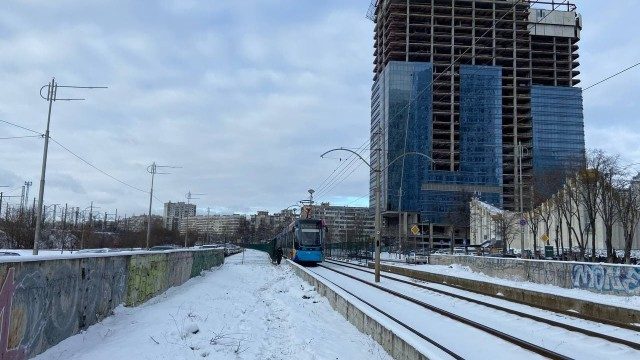 In Kiev from- tram traffic is blocked for an accident 