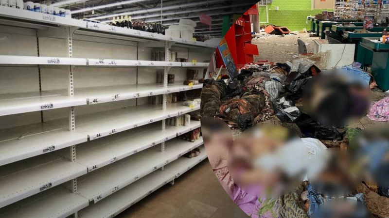 Kafirs in Mariupol /></p>
<p>In Mariupol, infidels set up a corpse camp/Collage Channel 24 No limit. In Mariupol, in the premises of the Iskrenniy Kum supermarket, they set up a corpse camp.</strong></p>
<p>To the supermarket in the Levoberezhny district, the Russians bring the bodies of the dead, who were washed from the grave during an attempt to restore water supply and partially exhumed. Piotr Andryushchenko, adviser to the mayor of Mariupol, told about this.</p>
<h2 class=