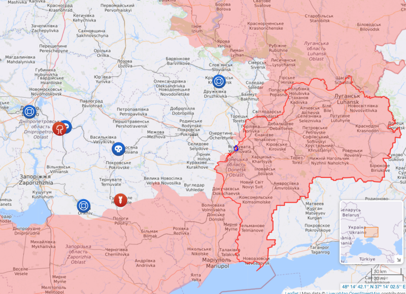 Occupiers unsuccessfully attacked at Maisky and Kodema: map of hostilities as of August 25