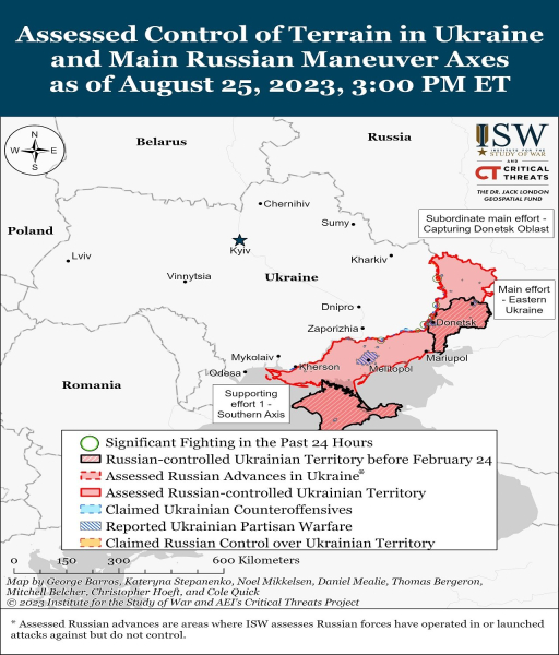  Map of hostilities as of 26.08.2023 — situation at the front