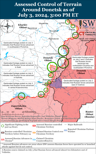 Карта боевых действий на 4 июля 2024 года — ситуация на фронте